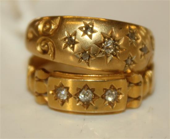 2 x 18ct gold and diamond gypsy set rings